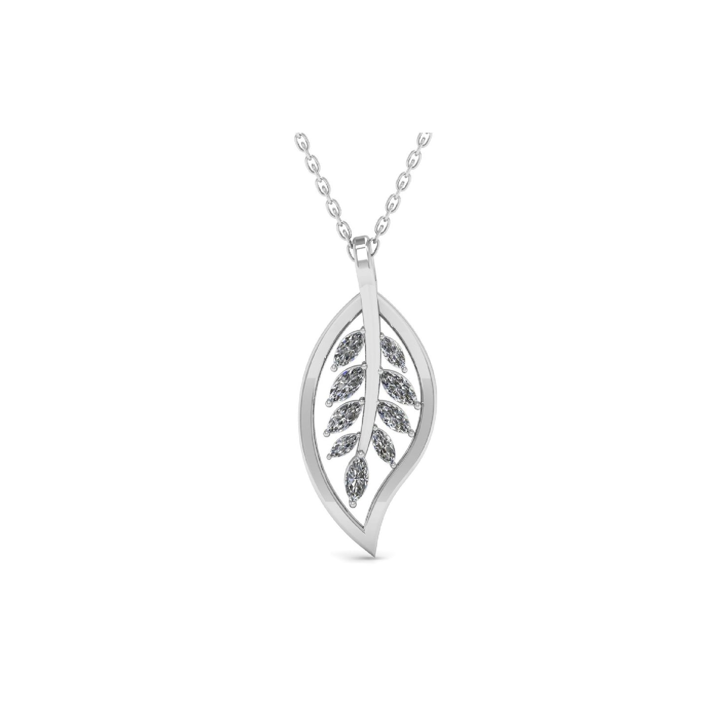 Silver Cubic Zirconia Leaf Pendant Necklace