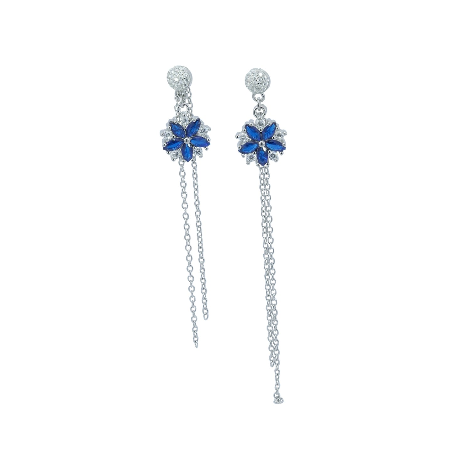 Blue Flower Silver Earring