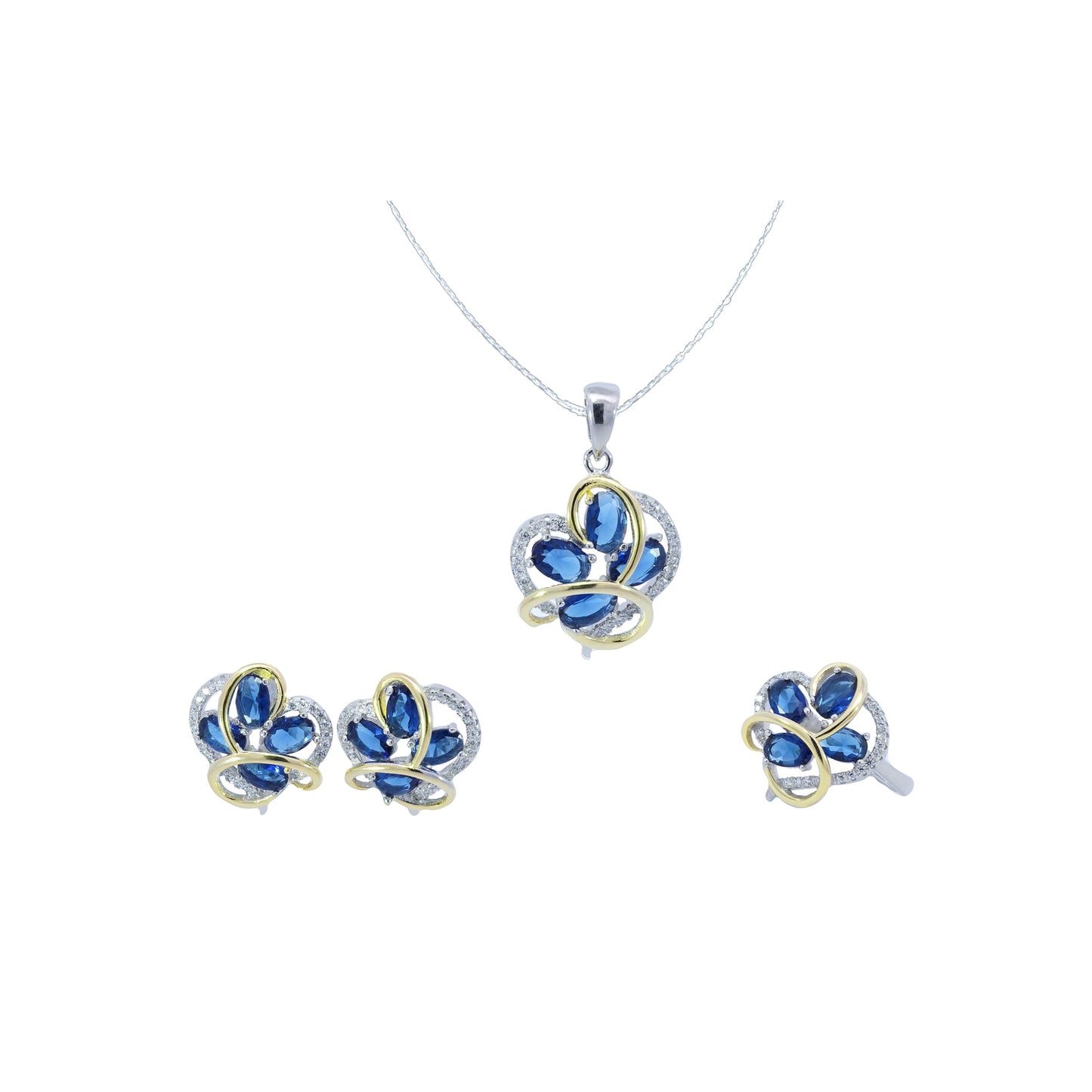 Marquise Cut Dual Color Blue Pendant Set