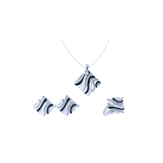 Black And White Enamel Pendant Set