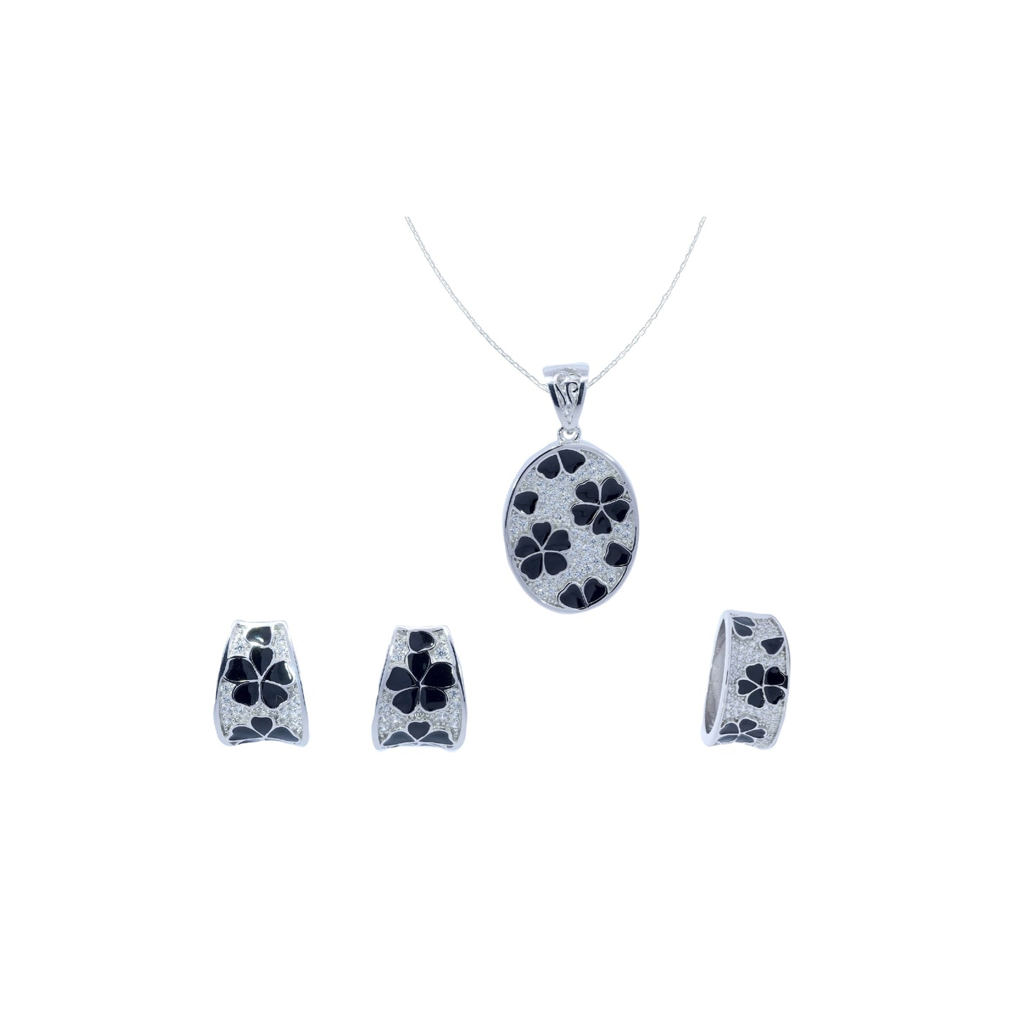 Black Floral Pendant Set