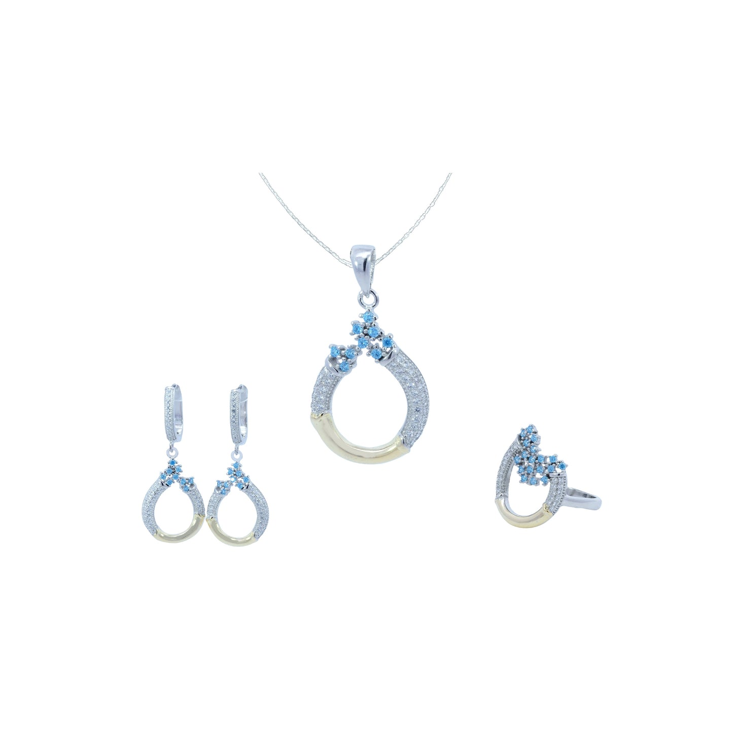 Silver Tanzanian Blue Zirconium Pendant Set