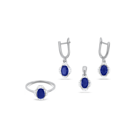 Blue Oval Shape Pendant Set