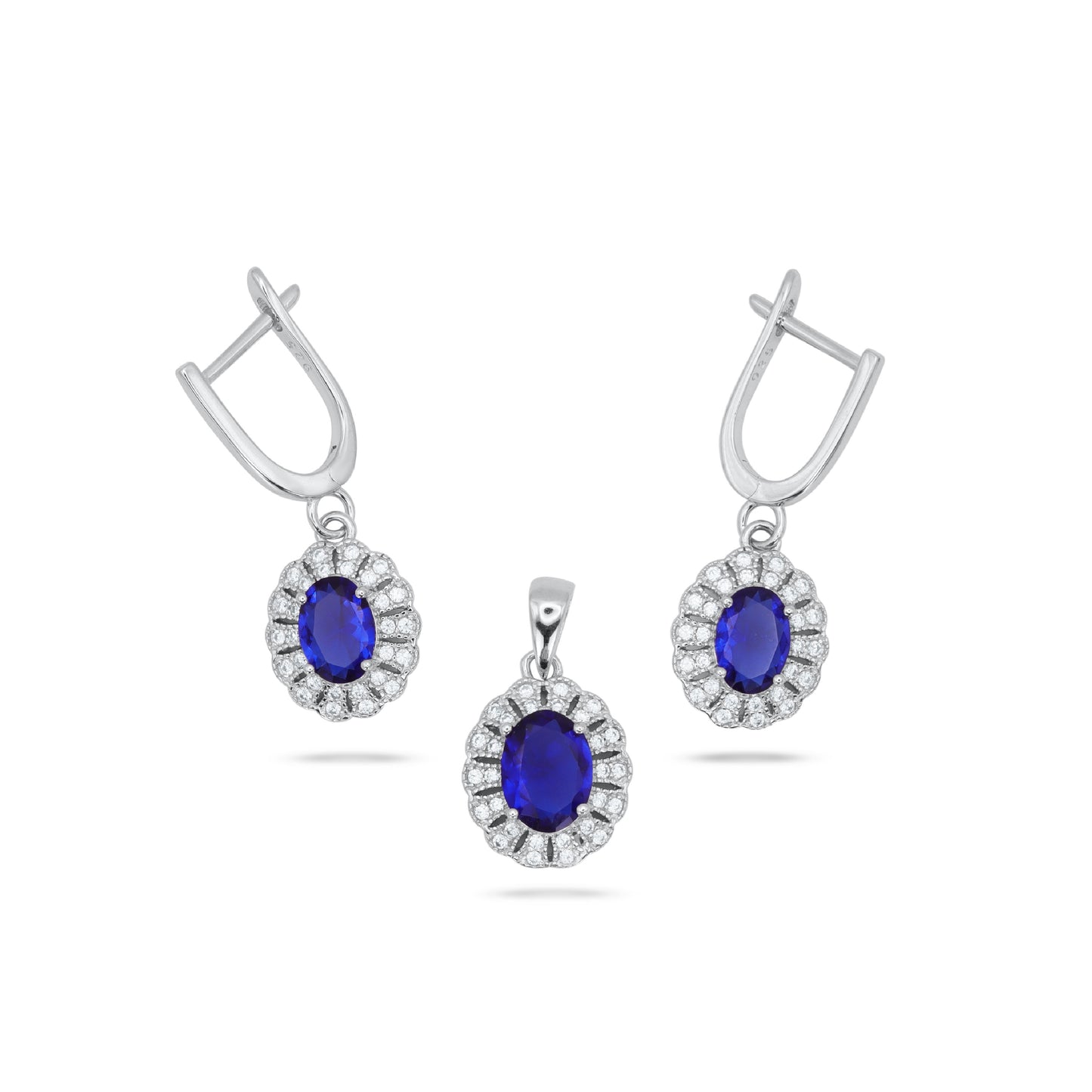 Blue Oval Shape Pendant Set