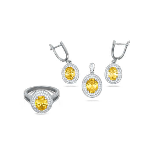 Oval Double Frame Yellow Pendant Set