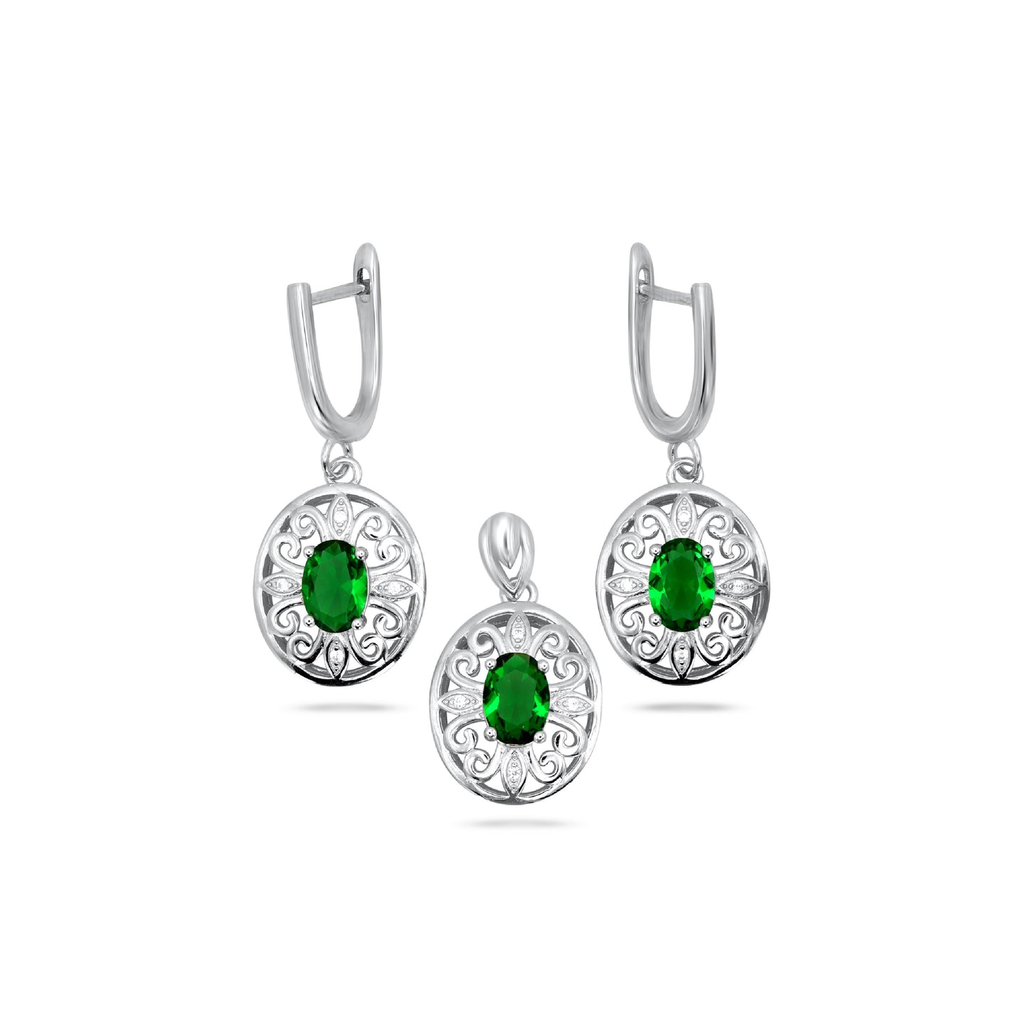 Round Green Flower Pendant Set