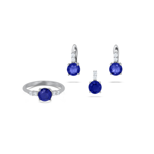 Round Blue Stone Pendant Set