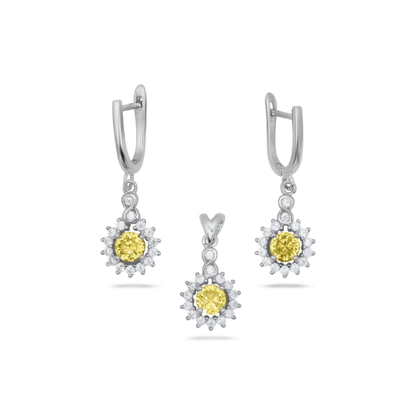 Yellow Round Stone Pendant Set