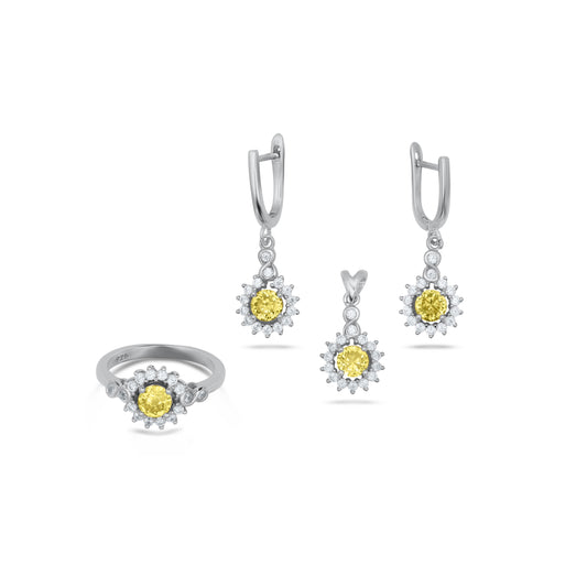 Yellow Round Stone Pendant Set