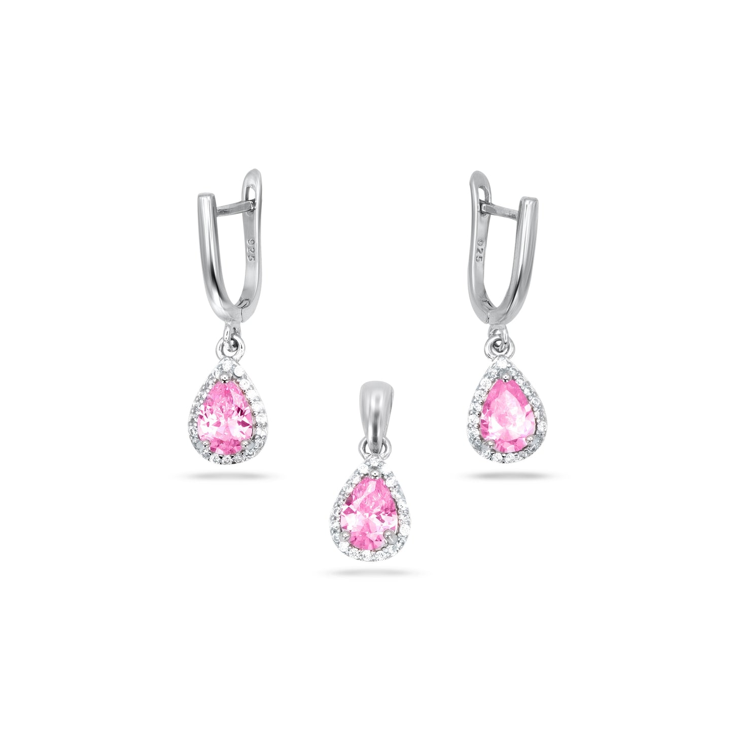 Pink Teardrop Pear Shape Pendant Set