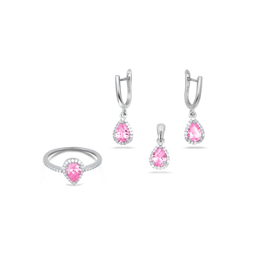 Pink Teardrop Pear Shape Pendant Set