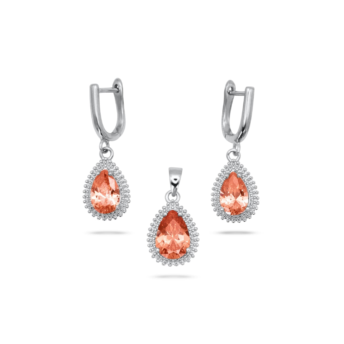 Orange Pear-Cut Pendant Set