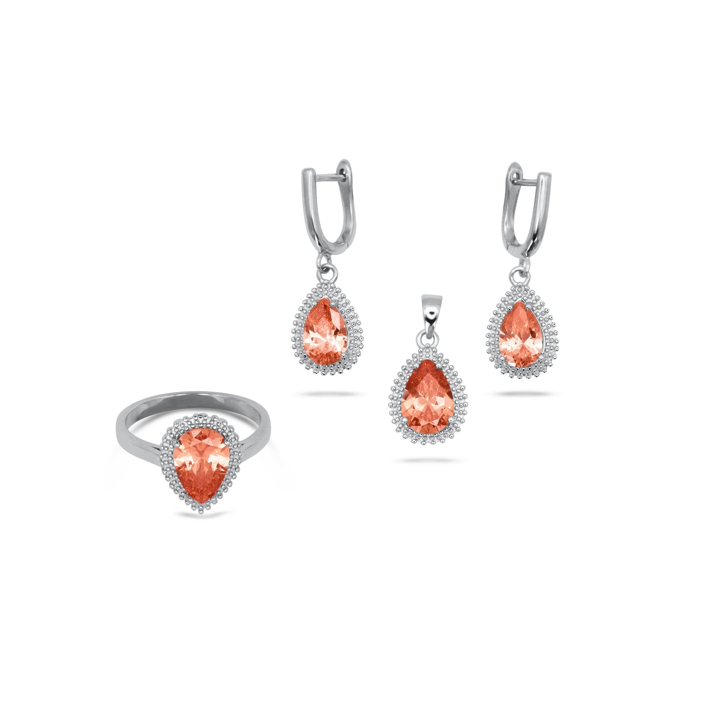 Orange Pear-Cut Pendant Set