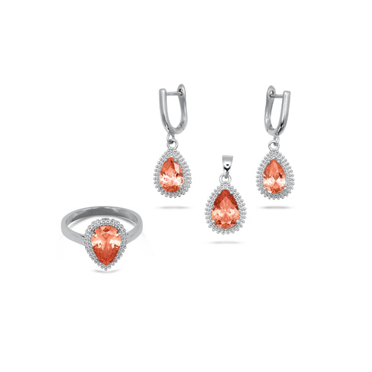 Orange Pear-Cut Pendant Set