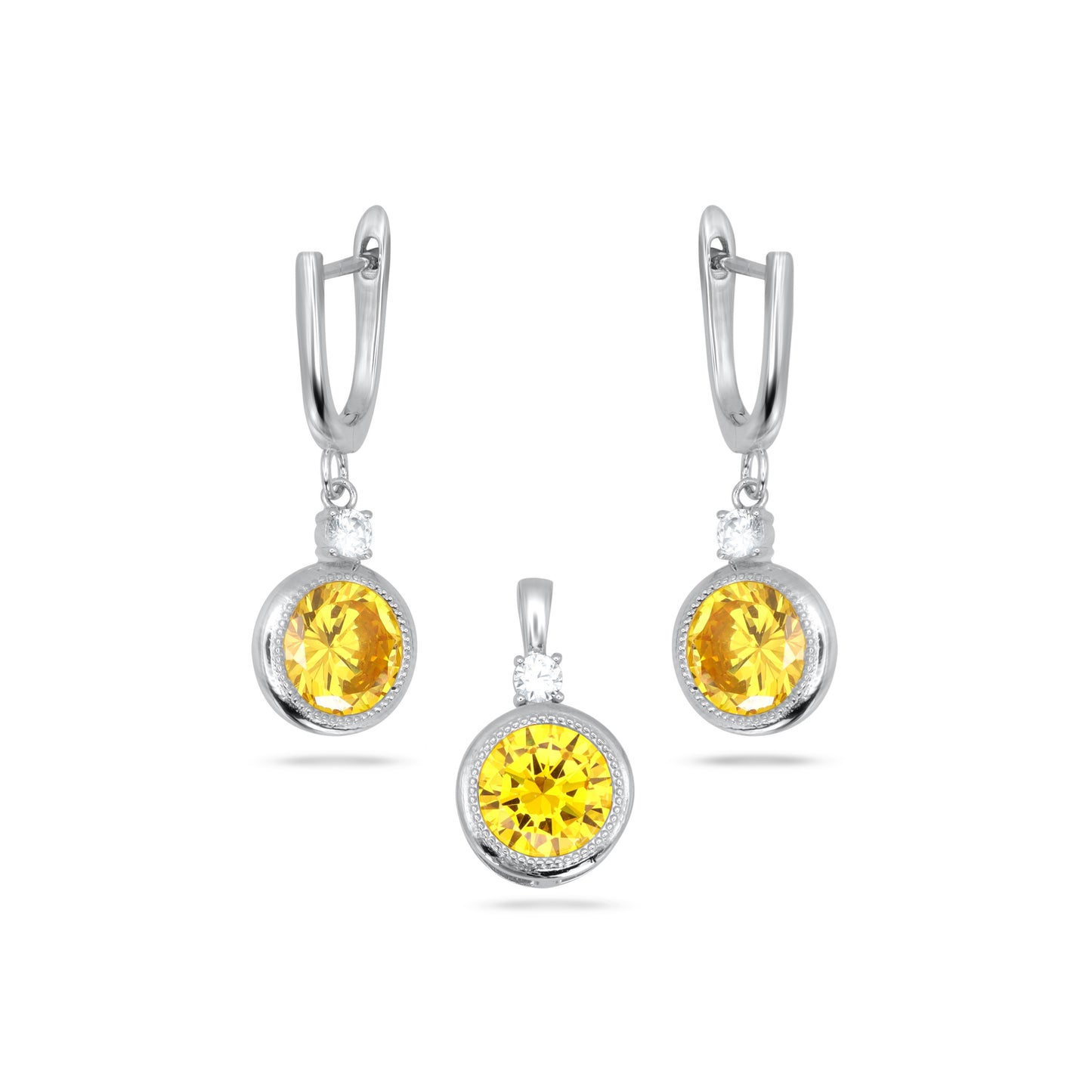 Yellow Drop Round Pendant Set