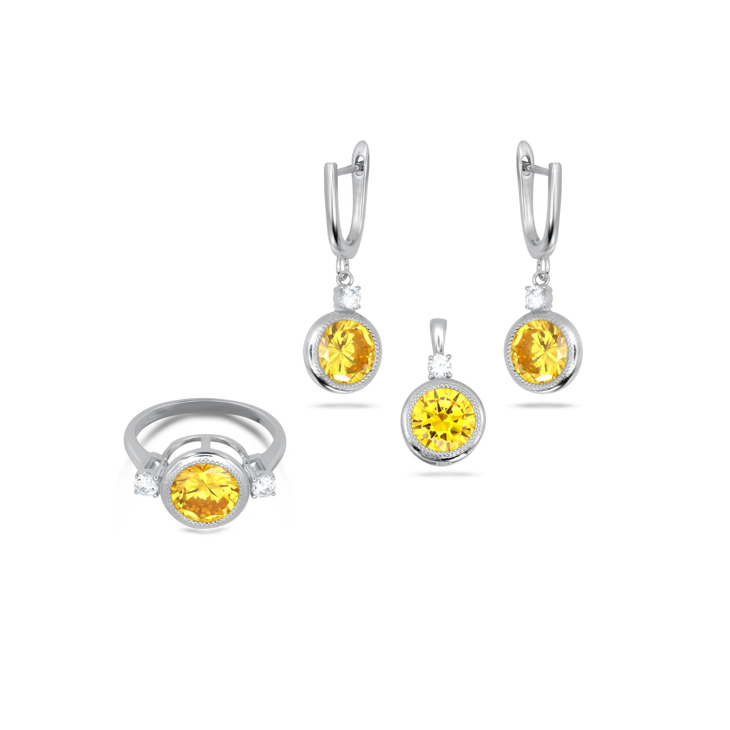 Yellow Drop Round Pendant Set