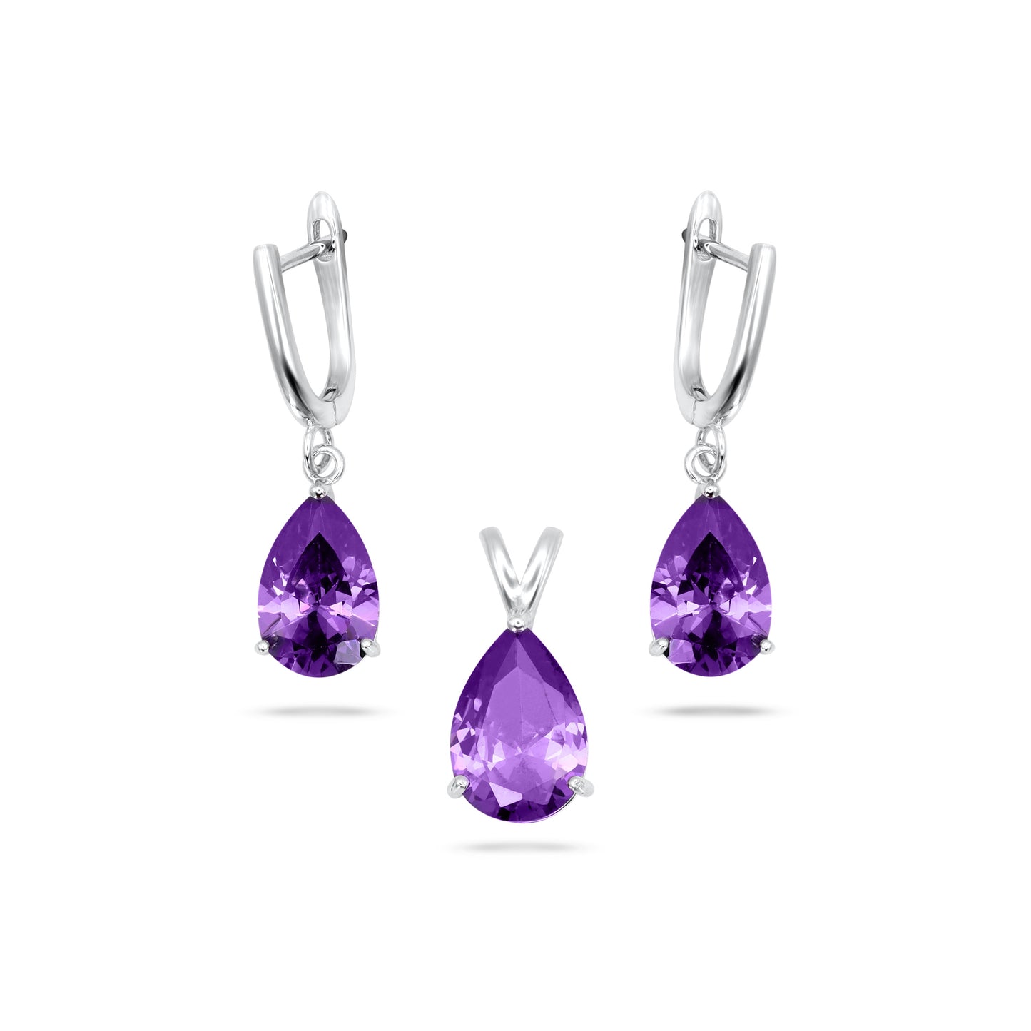 Amethyst colour Pear Shape Pendant Set