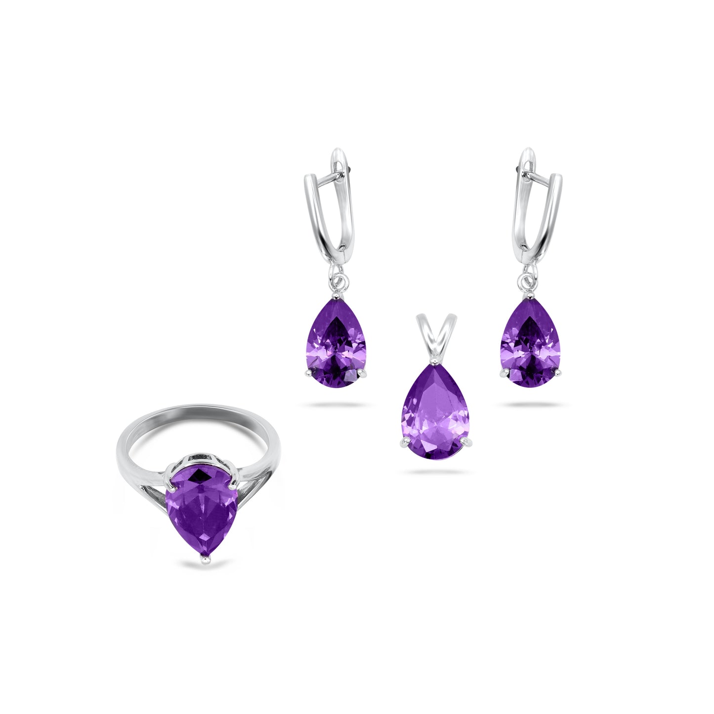 Amethyst colour Pear Shape Pendant Set
