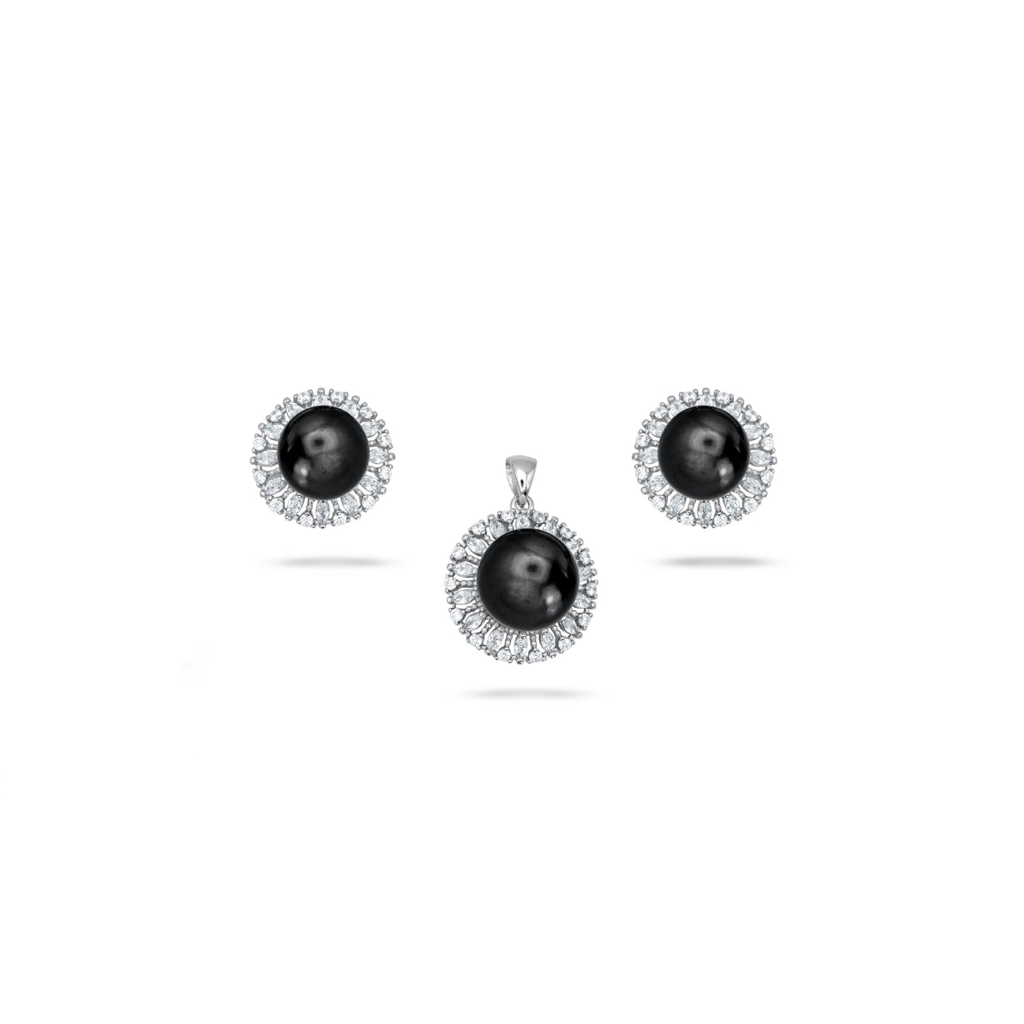 Sterling Silver Black Halo Pendant Set