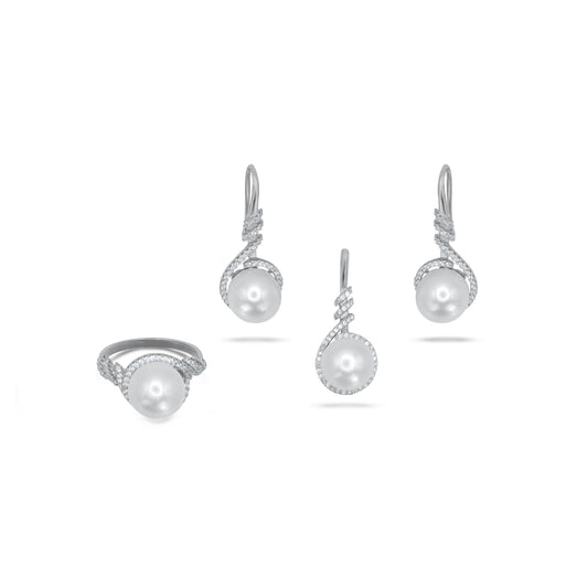 Sterling Silver Cultured Pearl Pendant Set