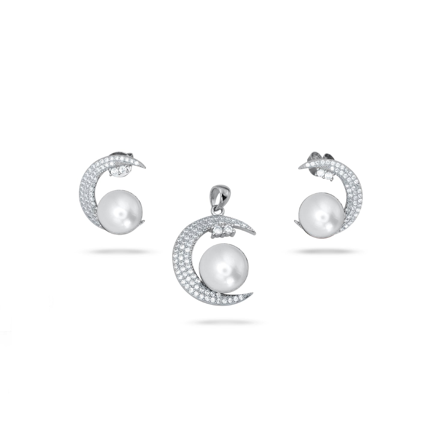 Crescent Moon Pearl Pendant Set
