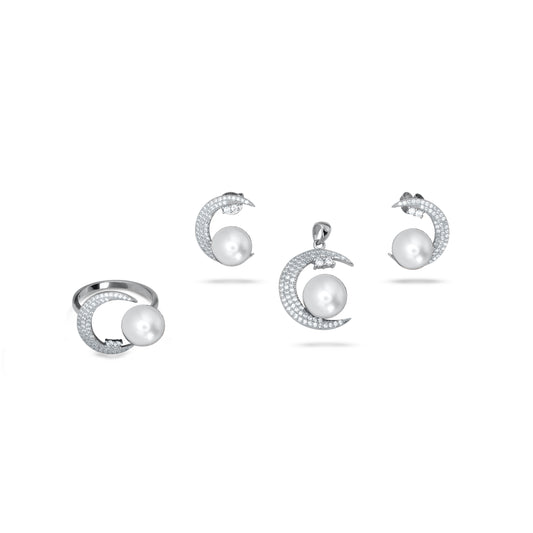 Crescent Moon Pearl Pendant Set