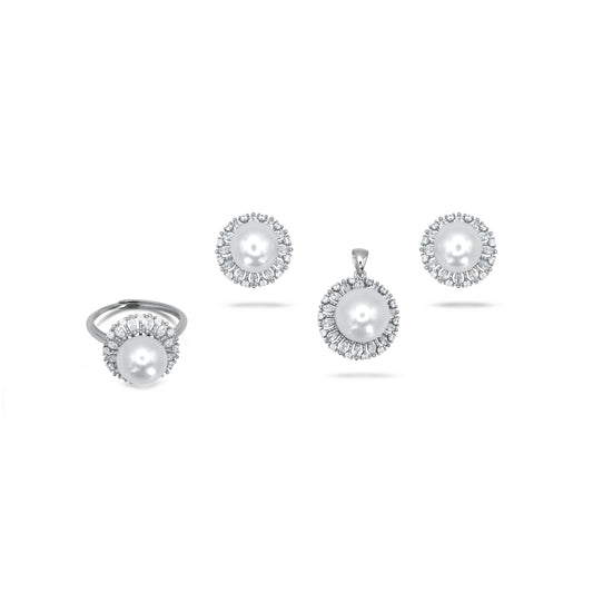 White Button Pearl Pendant Set