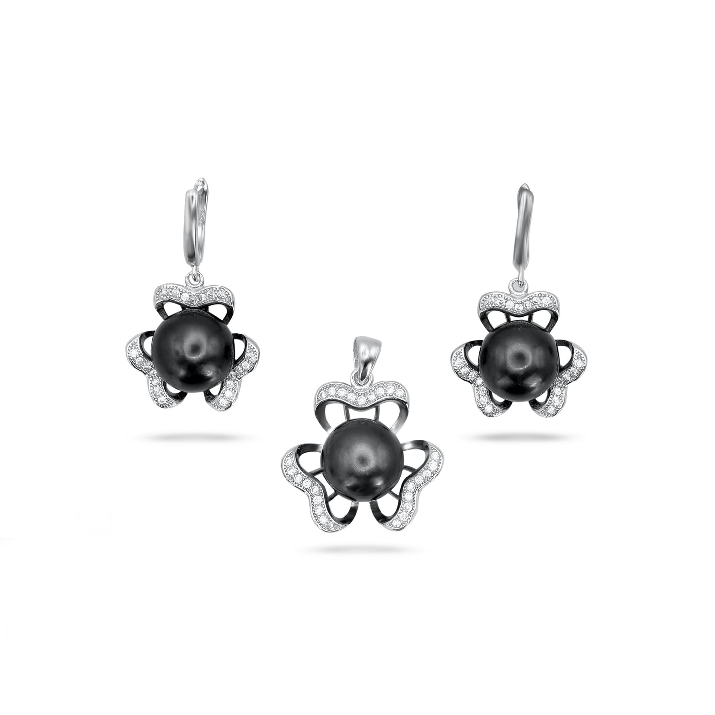Flower Black Pearl Pendant Set