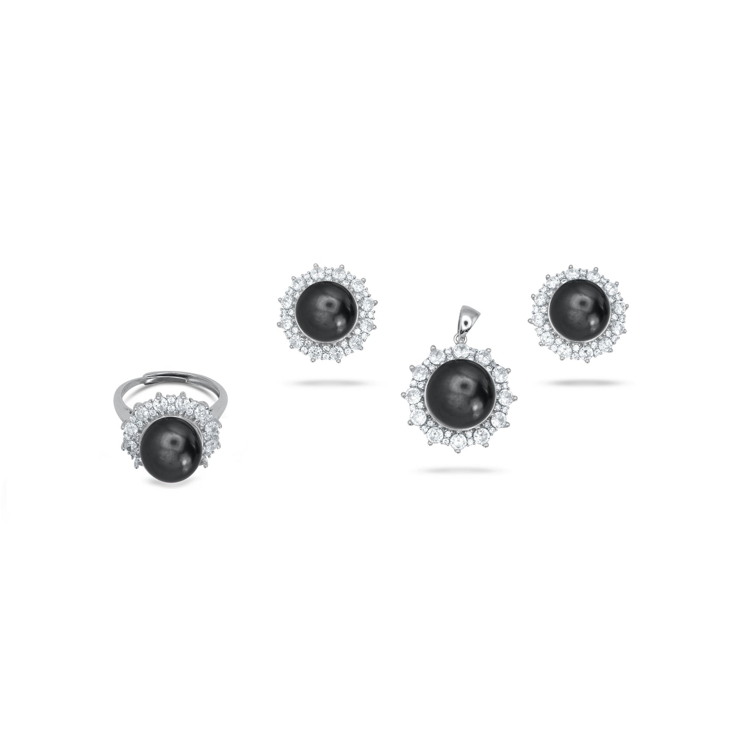 Lotus Flower Black Pendant Set