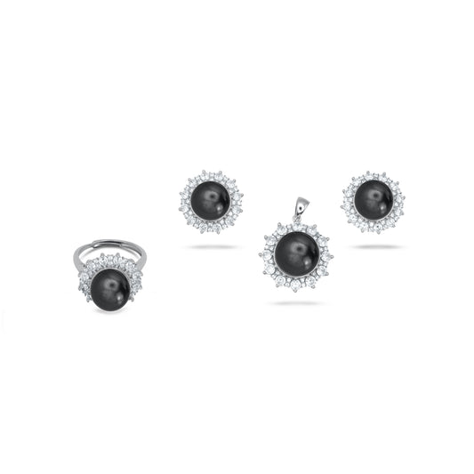 Lotus Flower Black Pendant Set