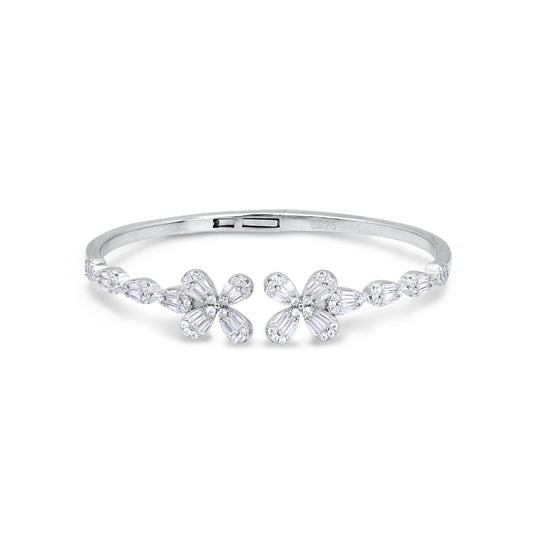 Floral Elegance Silver Bangle