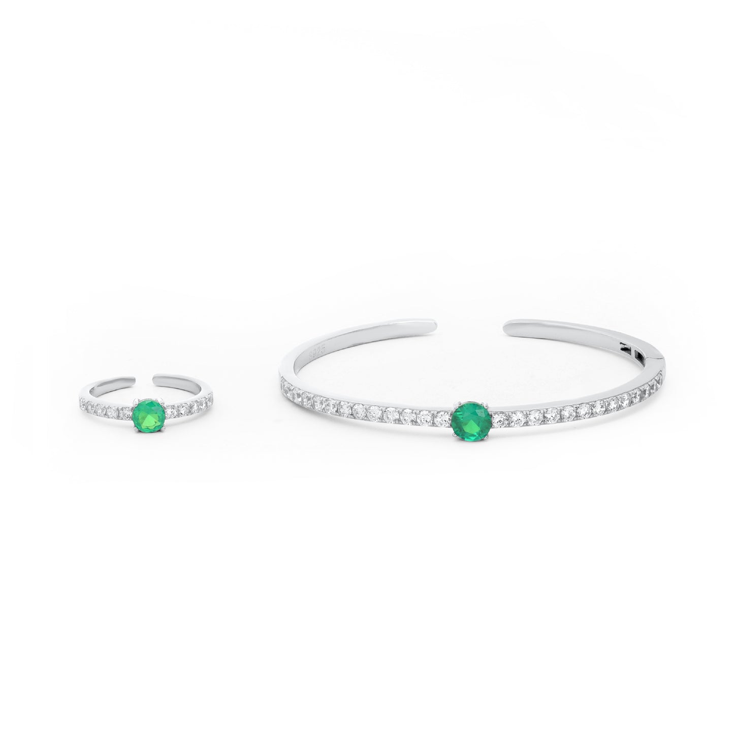Fine Ring And Sterling Silver Green Stone Bangle