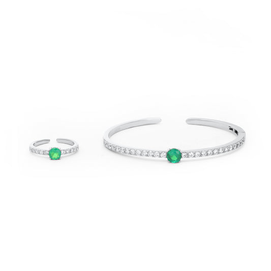 Fine Ring And Sterling Silver Green Stone Bangle