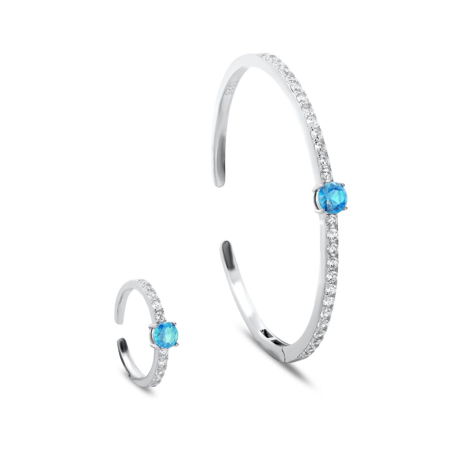 Fine Ring And Sterling Silver Blue Stone Bangle