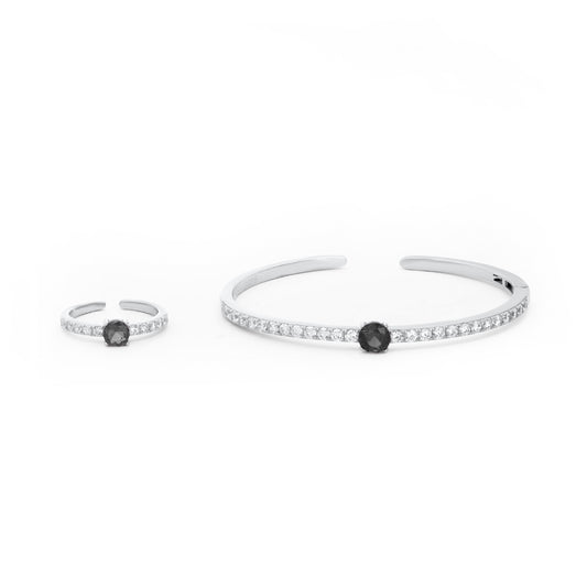 Fine Ring And Sterling Silver Black Stone Bangle