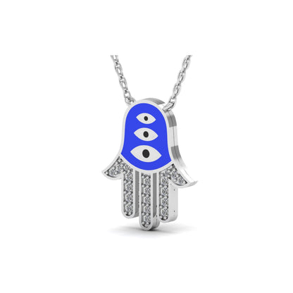 Evil Eye & Hamsa White Blue Pendant Necklace
