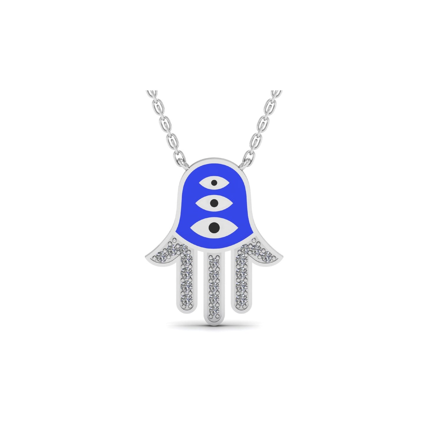 Evil Eye & Hamsa White Blue Pendant Necklace