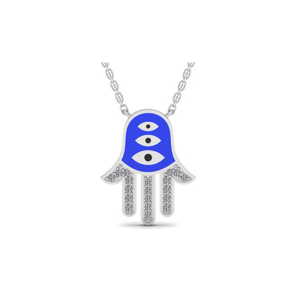 Evil Eye & Hamsa White Blue Pendant Necklace