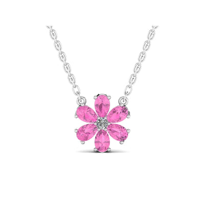 Pink Flower Sparkling Pendant Necklace
