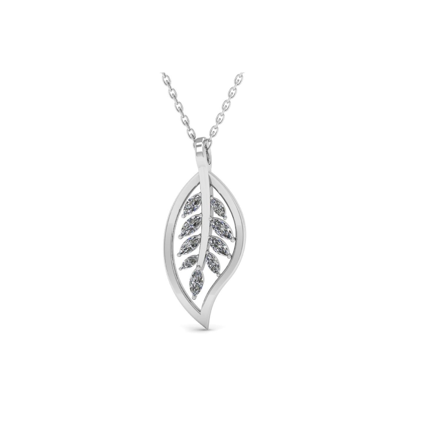 Silver Cubic Zirconia Leaf Pendant Necklace