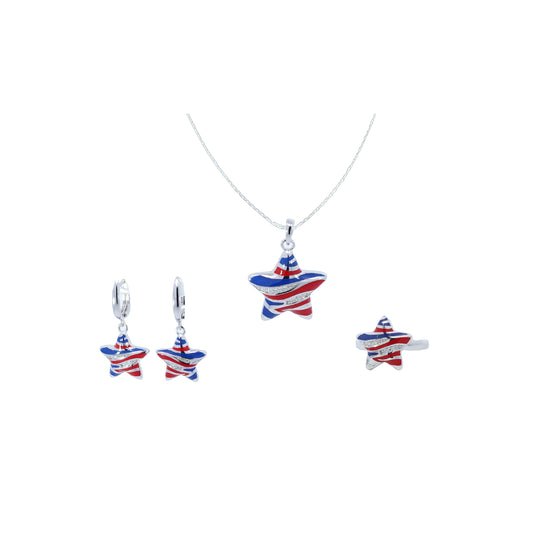 Patriotic American Flag Star Pendant Set