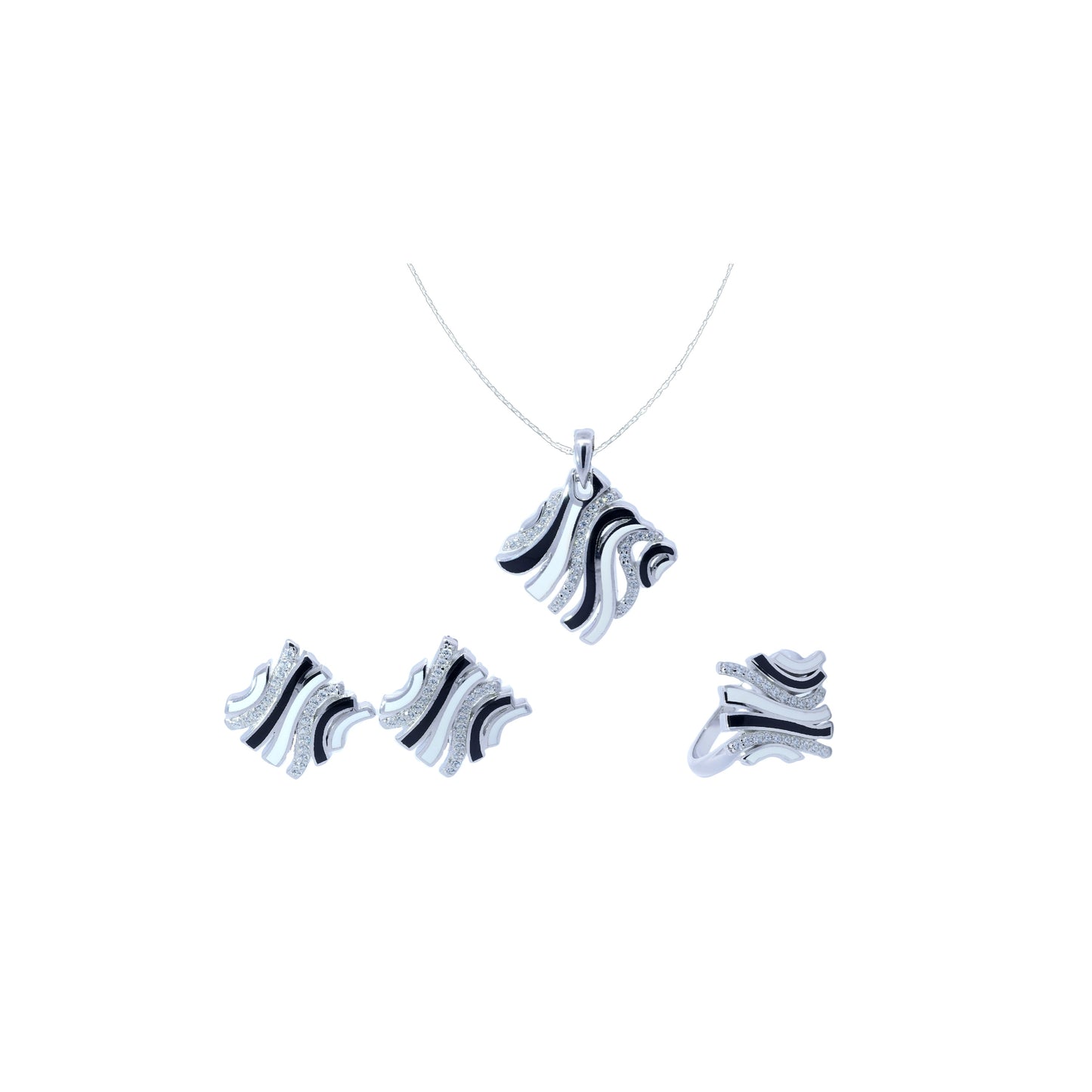 Black And White Enamel Pendant Set