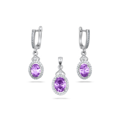 Purple Oval Shape Pendant Set