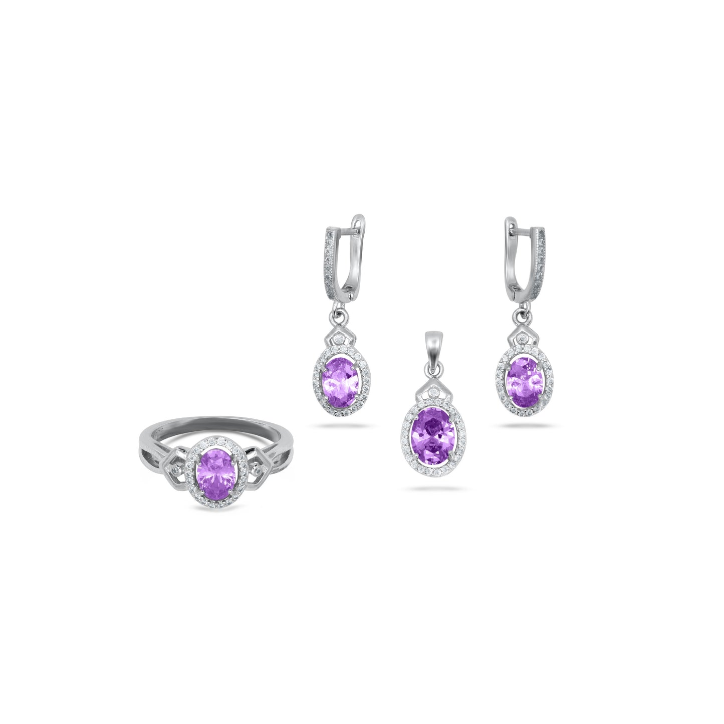 Purple Oval Shape Pendant Set
