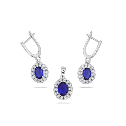 Blue Oval Shape Pendant Set