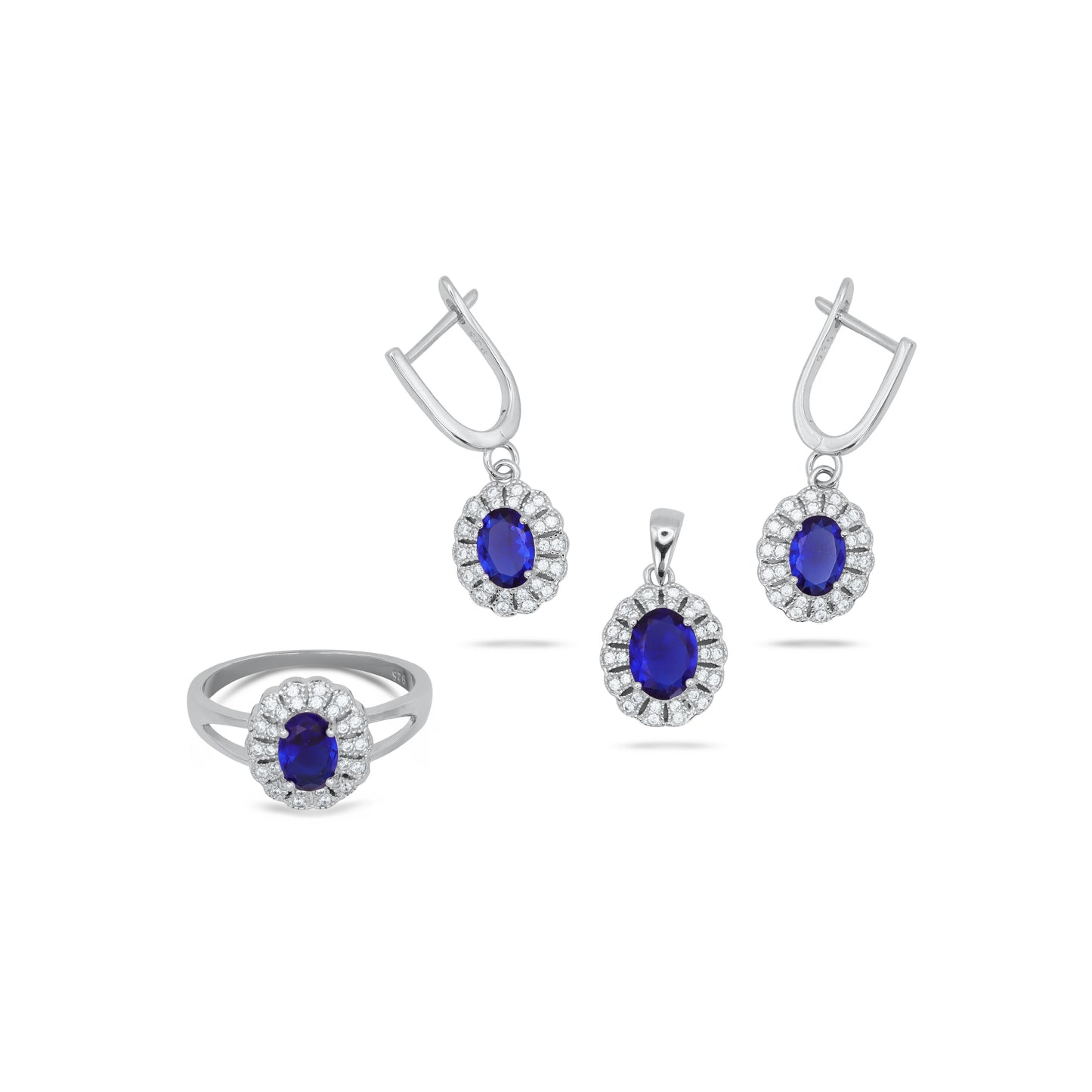 Blue Oval Shape Pendant Set
