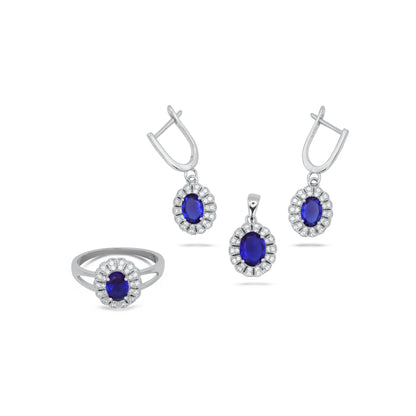 Blue Oval Shape Pendant Set