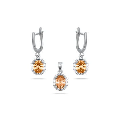 Oval Shape Orange Pendant Set