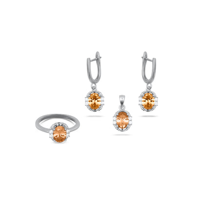 Oval Shape Orange Pendant Set