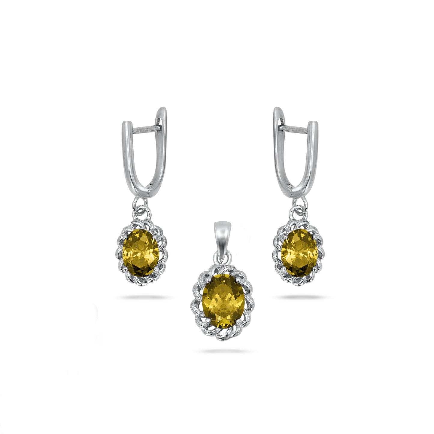 Oval Shape Yellow To A Deep Pendant Set